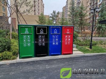 脚踏四分类环卫垃圾桶在青岛市安装完成